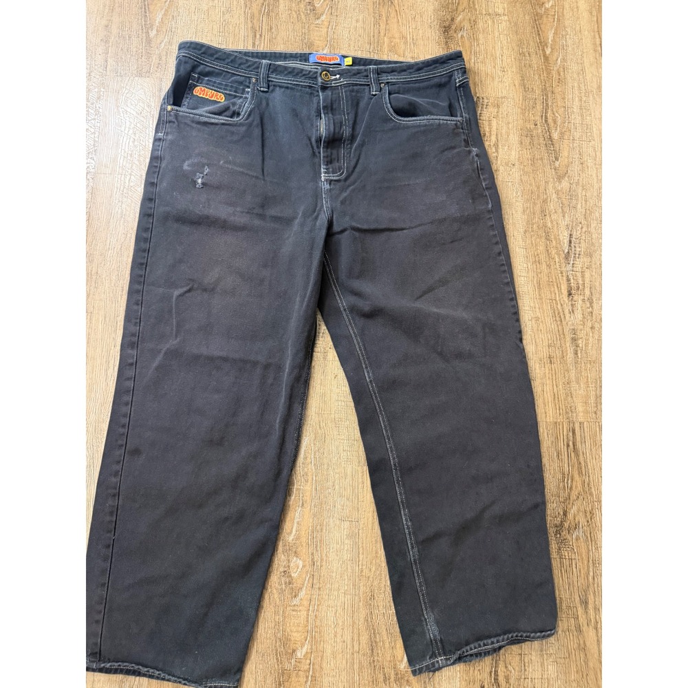 Empyre Relaxed Fit Skate Jeans Mens 40 Black Baggy Wide Leg Contrast Stitching